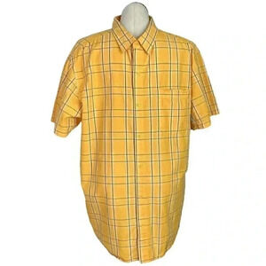 Columbia Omni Shade Men XXL Plaid Button Down Shirt Regular Cotton Pocket Yellow